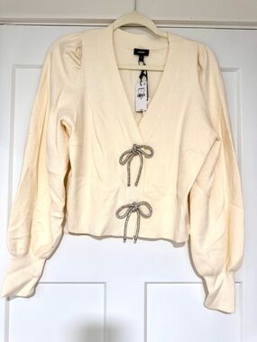 NWT Express embellished cardigan ivory sz M